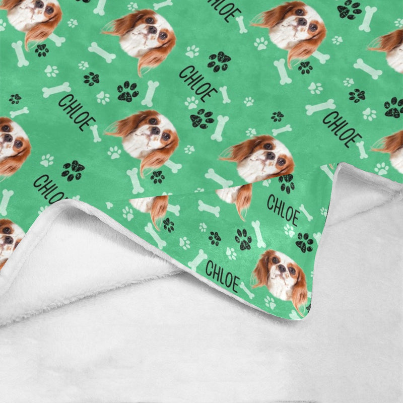 Custom Pet Photo Pattern Paw Prints, Gift For Dog Lovers - Personalized Blanket