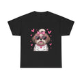 Shih Tzu with Pink Hearts Valentine's Day Unisex Heavy Cotton Tee