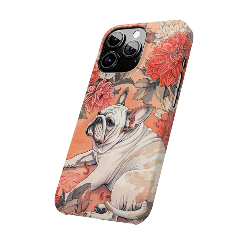 Bulldog with Flowers Slim Phone Cases