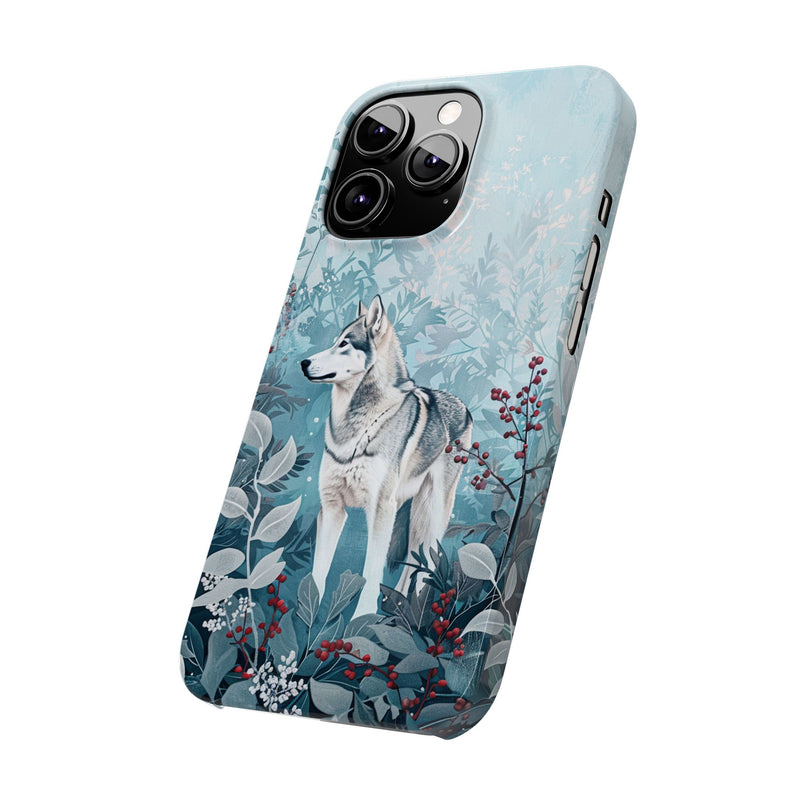 Siberian Husky with Flowers Slim iPhone Cases