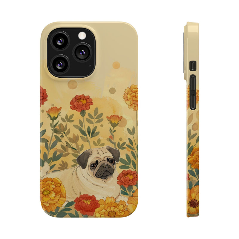 Pug with Flowers Slim iPhone Cases