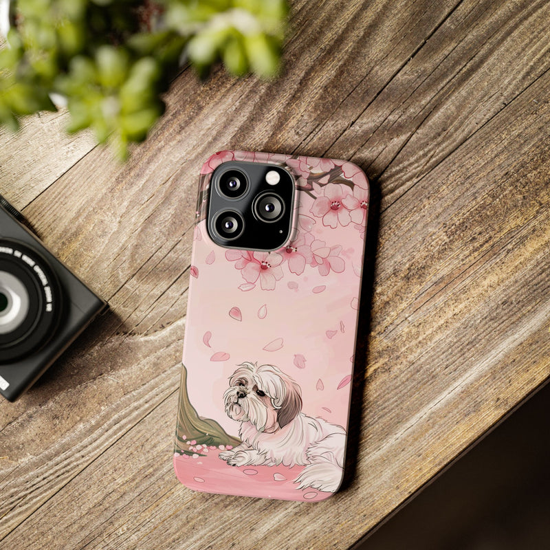 Shih Tzu with Flowers Slim iPhone Cases