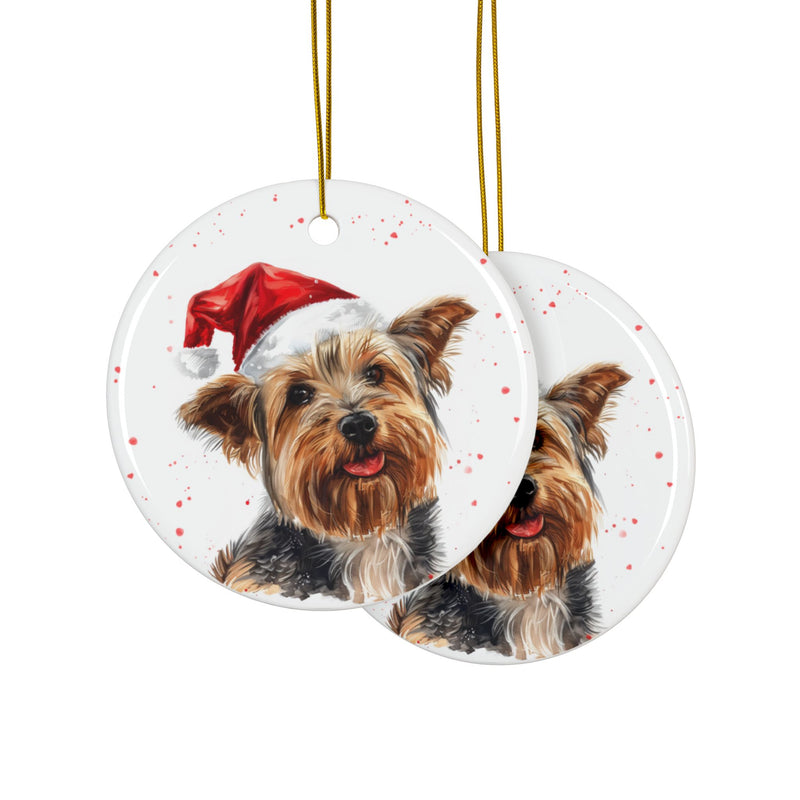 Australian Silky Terrier Round Ceramic Christmas Ornament