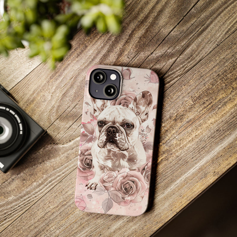 French Bulldog with Flowers Slim iPhone Cases