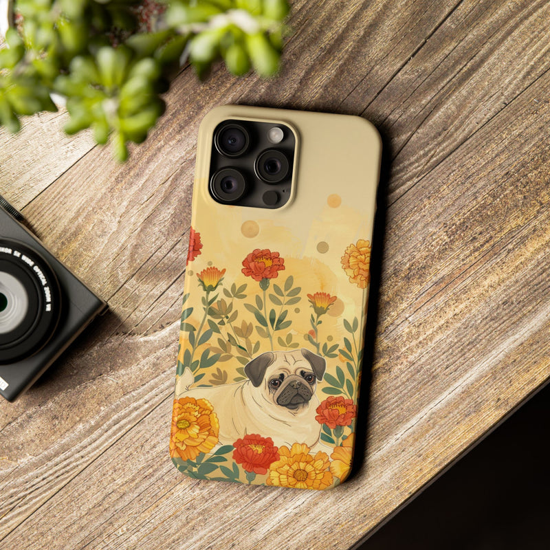 Pug with Flowers Slim iPhone Cases