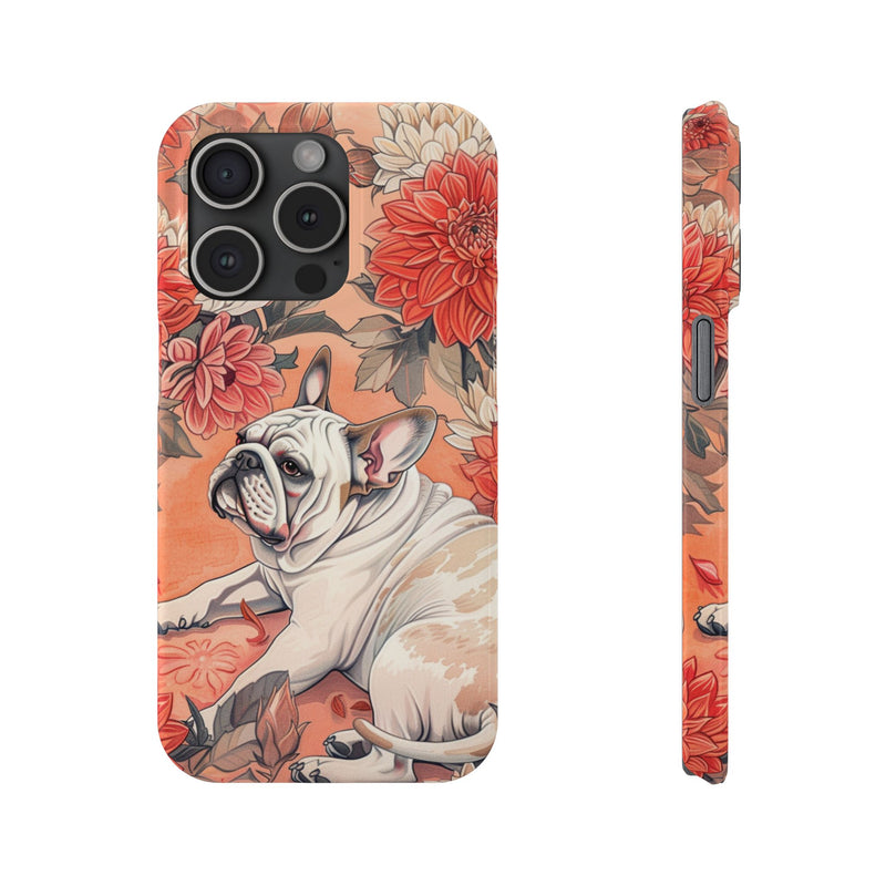 Bulldog with Flowers Slim Phone Cases