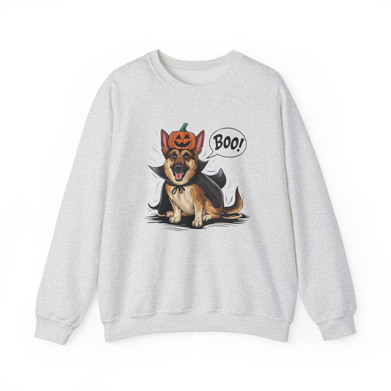 German Shepherd Halloween Sweatshirt – Cute Dog with Pumpkin & Boo Text