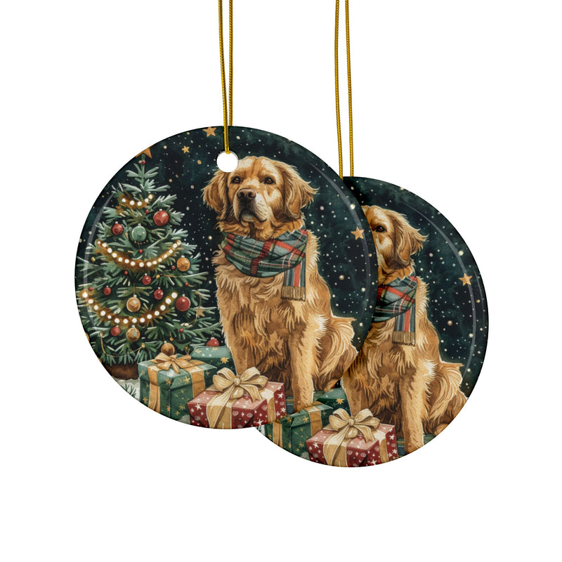 Golden Retriever Christmas Ornament – 3D Watercolor Holiday Design