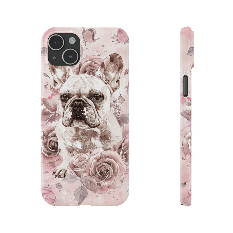 French Bulldog with Flowers Slim iPhone Cases