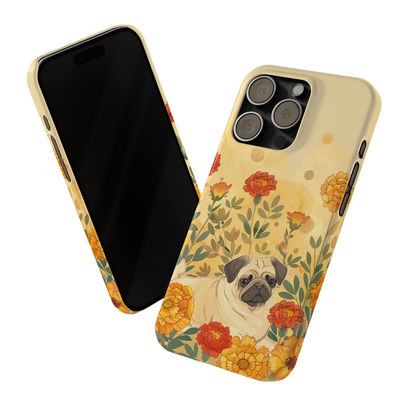 Pug with Flowers Slim iPhone Cases