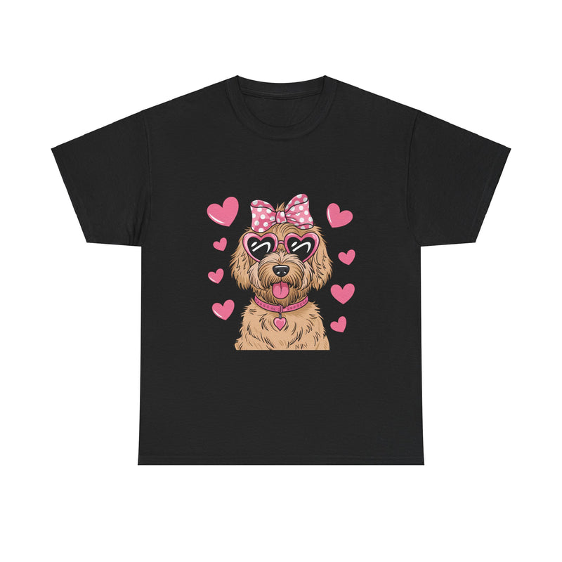 Goldendoodle Valentine's Day Tee with Pink Hearts | Unisex Cotton Shirt