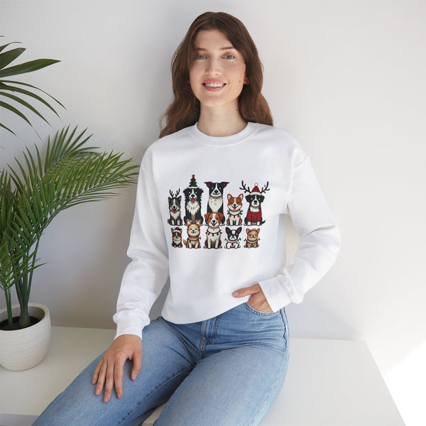 Cute Dog Cartoon Christmas Sweatshirt with Lights & Antlers – Festive Holiday Outfit