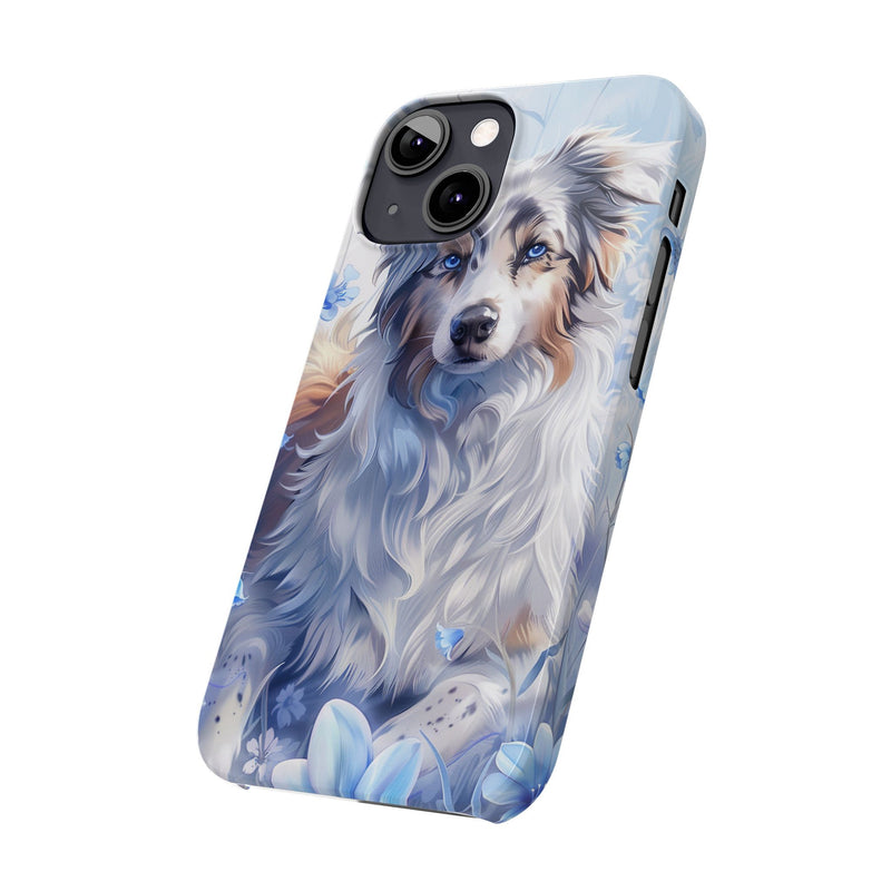 Australian Shepherd with Flowers iPhone Slim Phone Cases