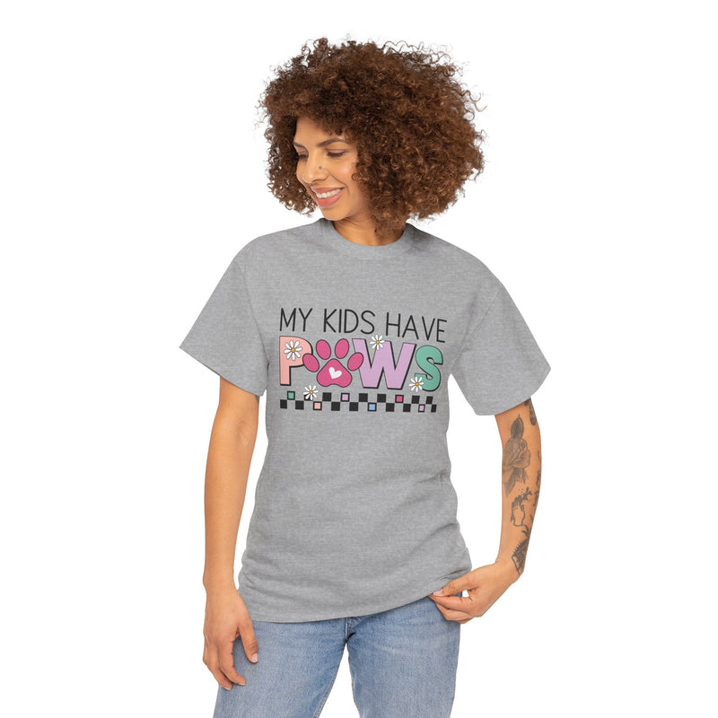 My Kids Have Paws Unisex Heavy Cotton T-shirt, Dog Mom Shirt, Dog Dad Gifts