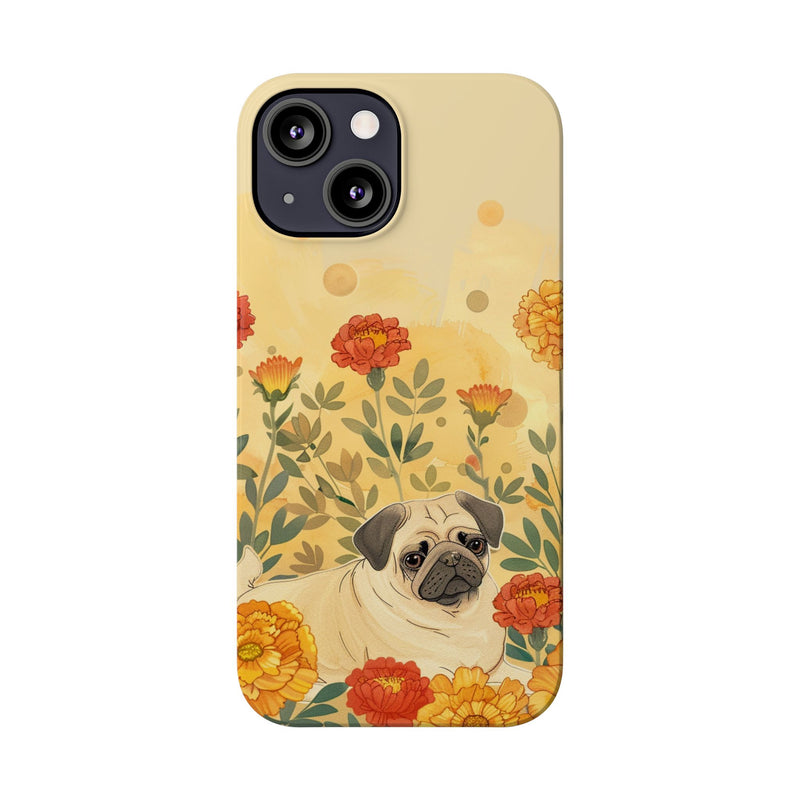 Pug with Flowers Slim iPhone Cases