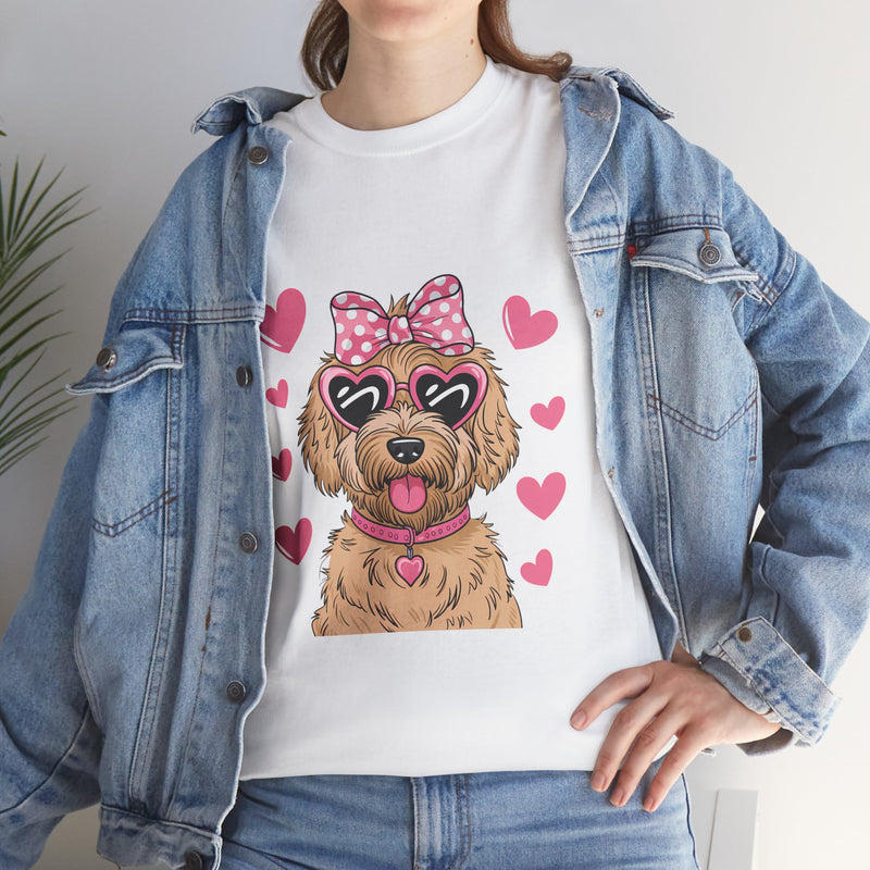 Goldendoodle Valentine's Day Tee with Pink Hearts | Unisex Cotton Shirt