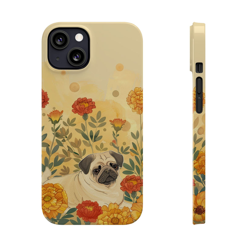 Pug with Flowers Slim iPhone Cases