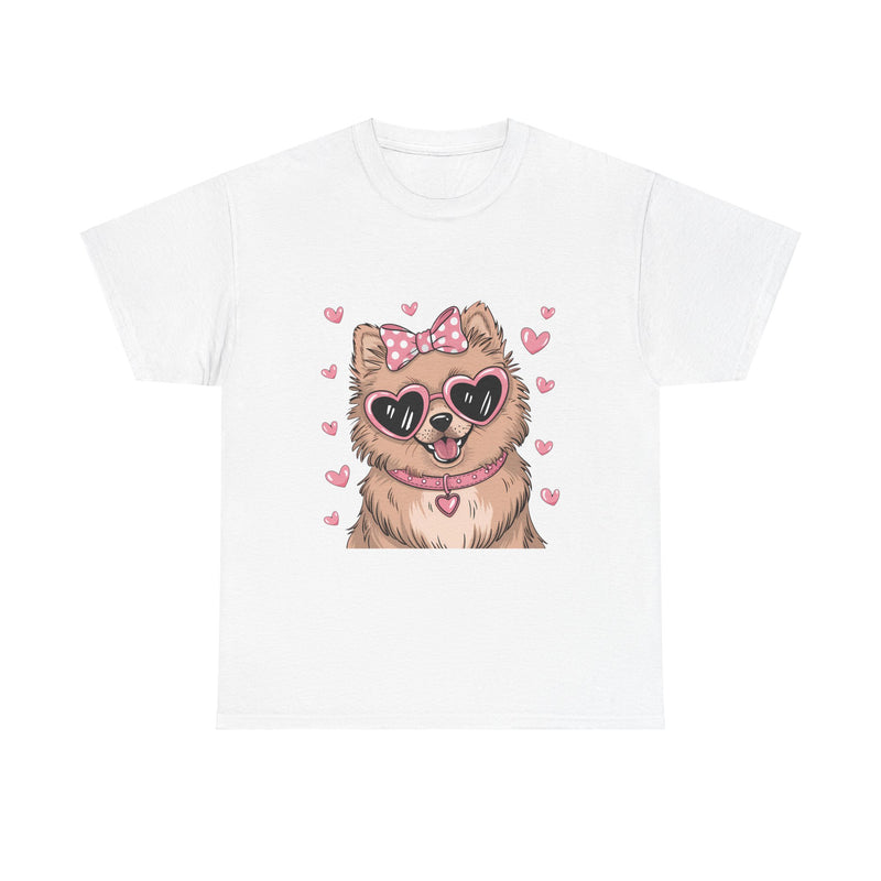 Chihuahua with Pink Hearts Valentine's Day Unisex Heavy Cotton Shirt