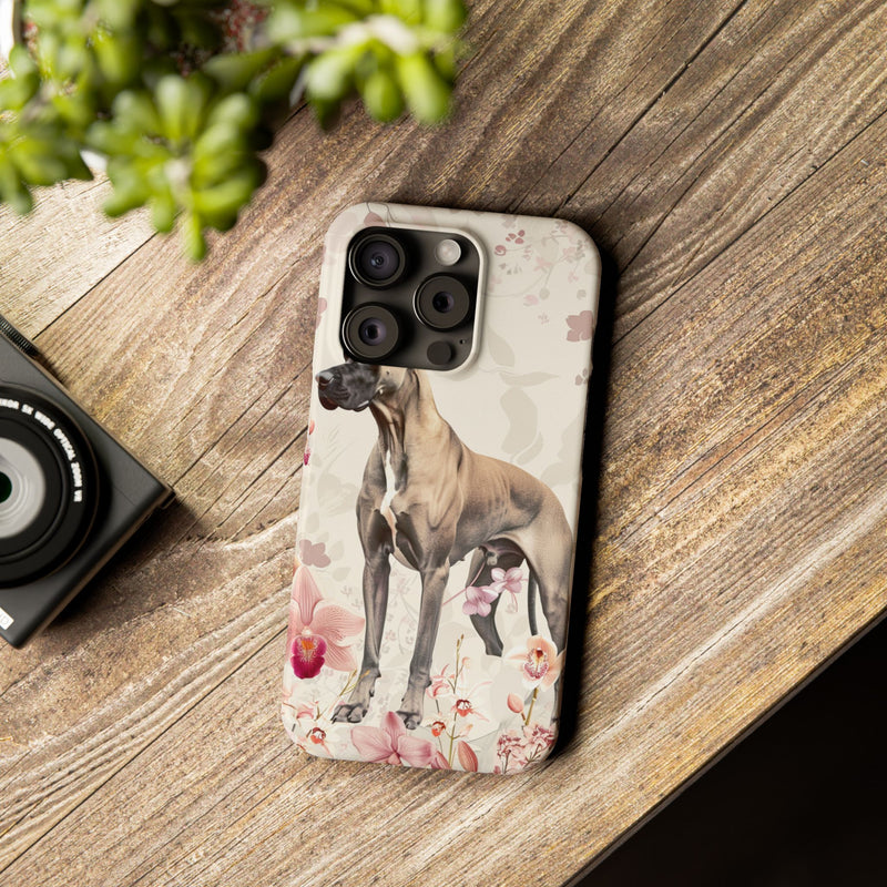 Great Dane with Flowers Slim iPhone Cases