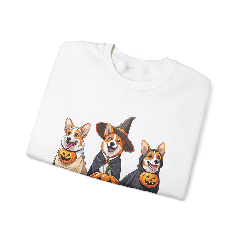 Corgis Halloween Sweatshirt – Three Cute Dogs with Pumpkin Design