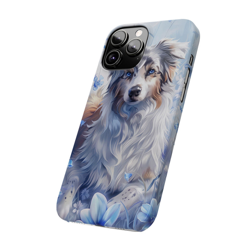 Australian Shepherd with Flowers iPhone Slim Phone Cases