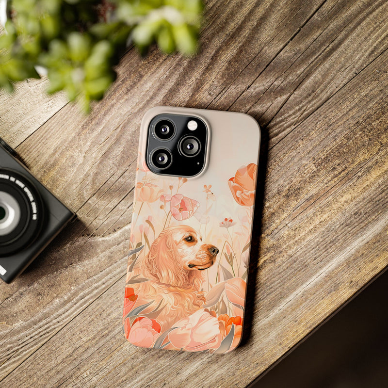 Cocker Spaniel with Flowers iPhone Slim Phone Cases