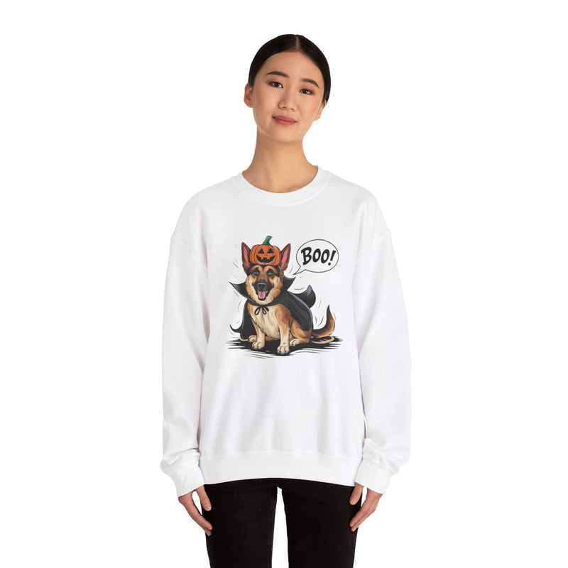 German Shepherd Halloween Sweatshirt – Cute Dog with Pumpkin & Boo Text