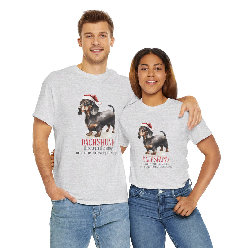 Dachshund Through The Snow Christmas Unisex Heavy Cotton Tee | Dachshund Christmas Gift