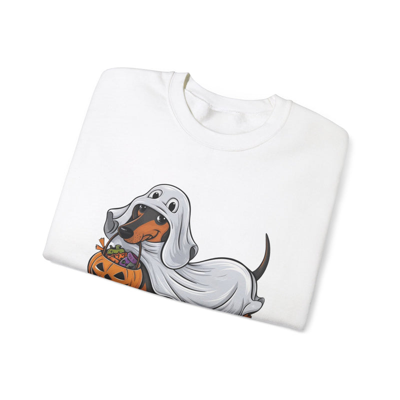 Dachshund Halloween Sweatshirt – Cute Dog with Pumpkin & Boo Text