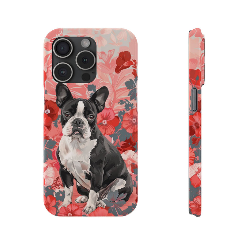 Boston Terrier with Flowers iPhone Slim Phone Cases