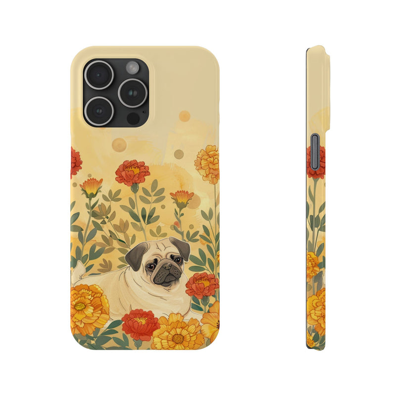 Pug with Flowers Slim iPhone Cases