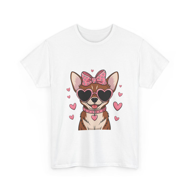 Chihuahua with Pink Hearts Valentine's Day Unisex Heavy Cotton Tee