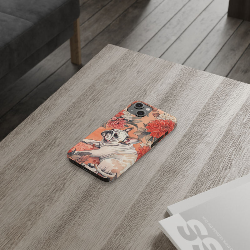 Bulldog with Flowers Slim Phone Cases