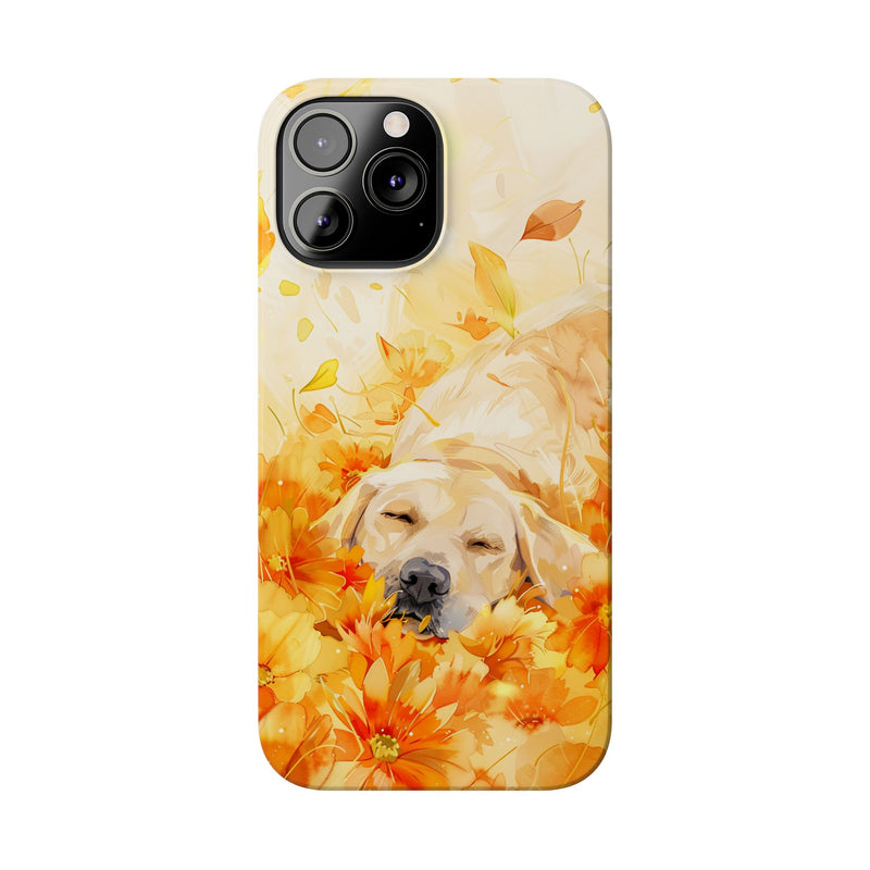 Labrador with Flowers Slim Phone Cases