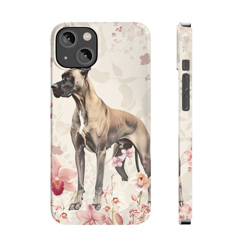 Great Dane with Flowers Slim iPhone Cases