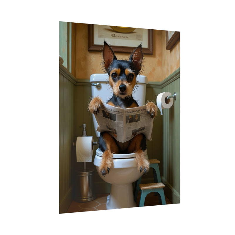 Funny Affenpinscher Bathroom Poster – Dog Sitting on Toilet Reading Newspaper | Humorous Dog Wall Art for Bathroom Decor