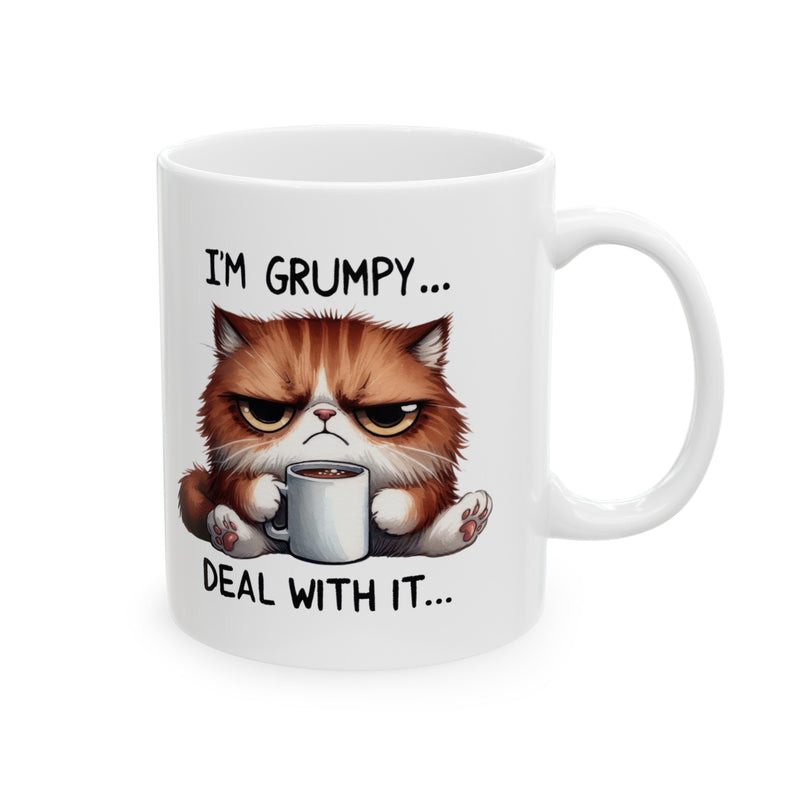 I am Grumpy Deal with it Funny Cat Ceramic Mug, (11oz, 15oz)