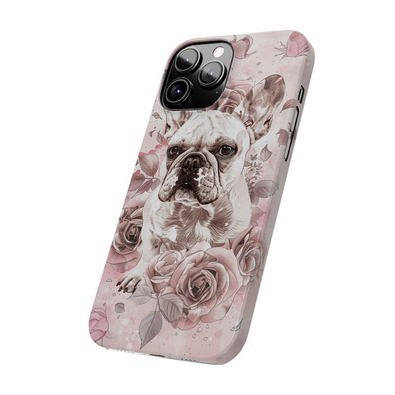 French Bulldog with Flowers Slim iPhone Cases