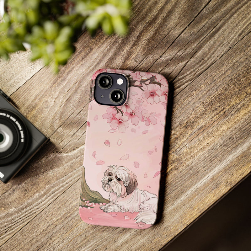 Shih Tzu with Flowers Slim iPhone Cases