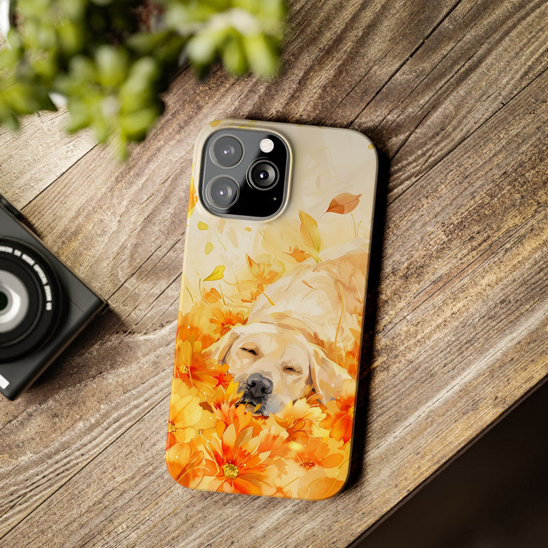 Labrador with Flowers Slim Phone Cases