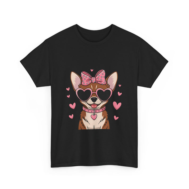 Chihuahua with Pink Hearts Valentine's Day Unisex Heavy Cotton Tee