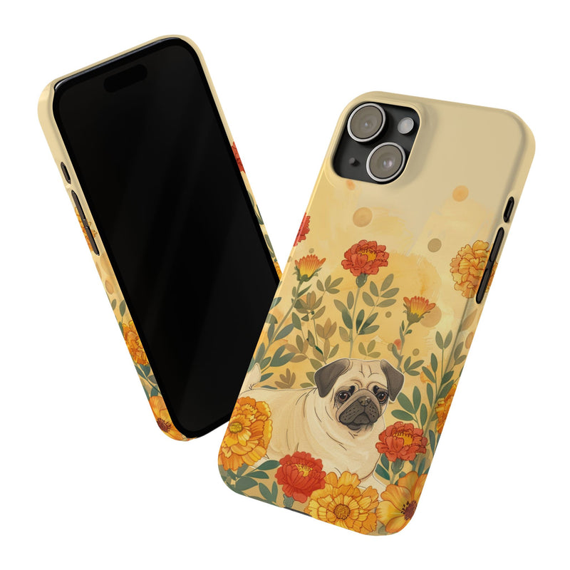 Pug with Flowers Slim iPhone Cases