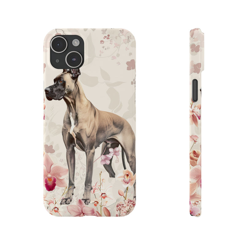 Great Dane with Flowers Slim iPhone Cases