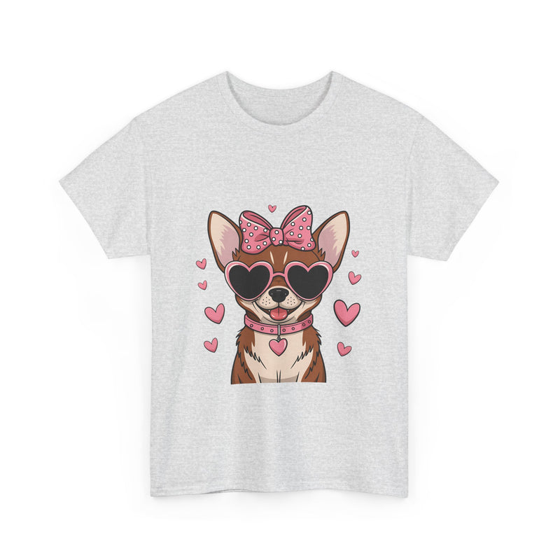 Chihuahua with Pink Hearts Valentine's Day Unisex Heavy Cotton Tee