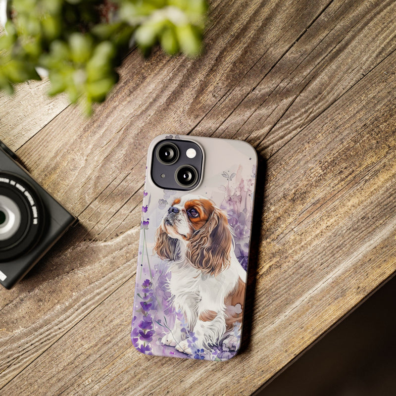 Cavalier King Charles Spaniel with Flowers Slim Phone Cases