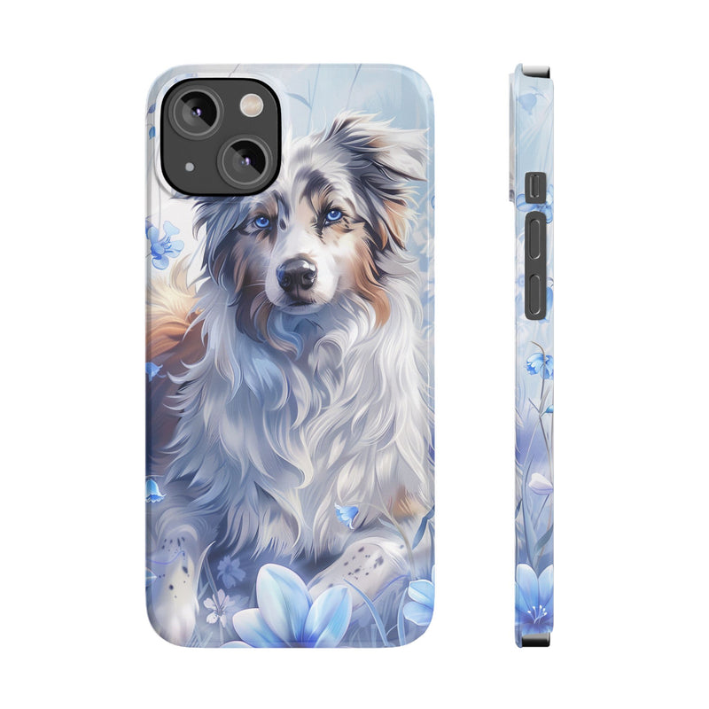 Australian Shepherd with Flowers iPhone Slim Phone Cases