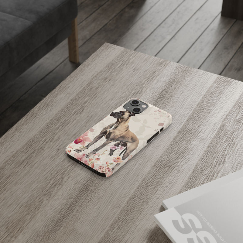 Great Dane with Flowers Slim iPhone Cases