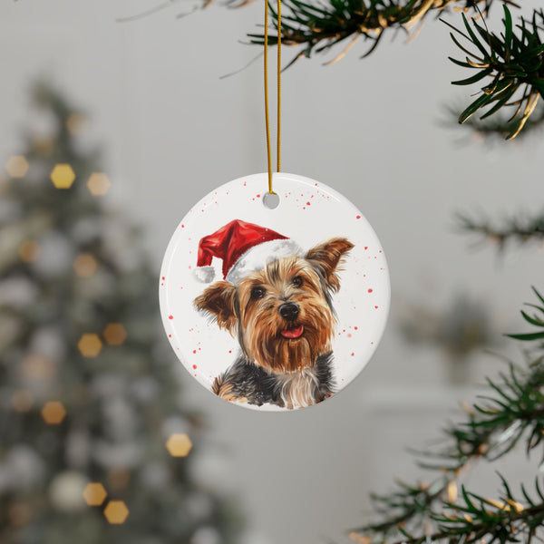 Australian Silky Terrier Round Ceramic Christmas Ornament