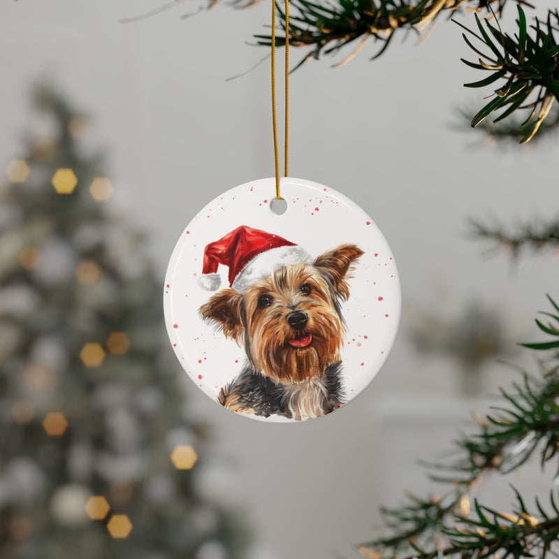 Australian Silky Terrier Round Ceramic Christmas Ornament