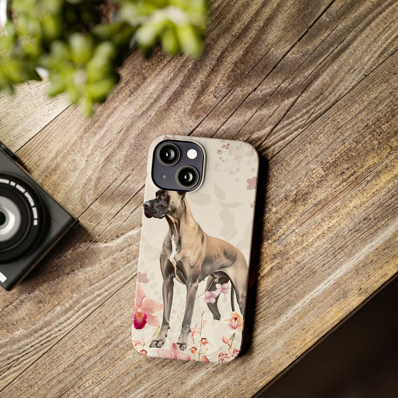 Great Dane with Flowers Slim iPhone Cases